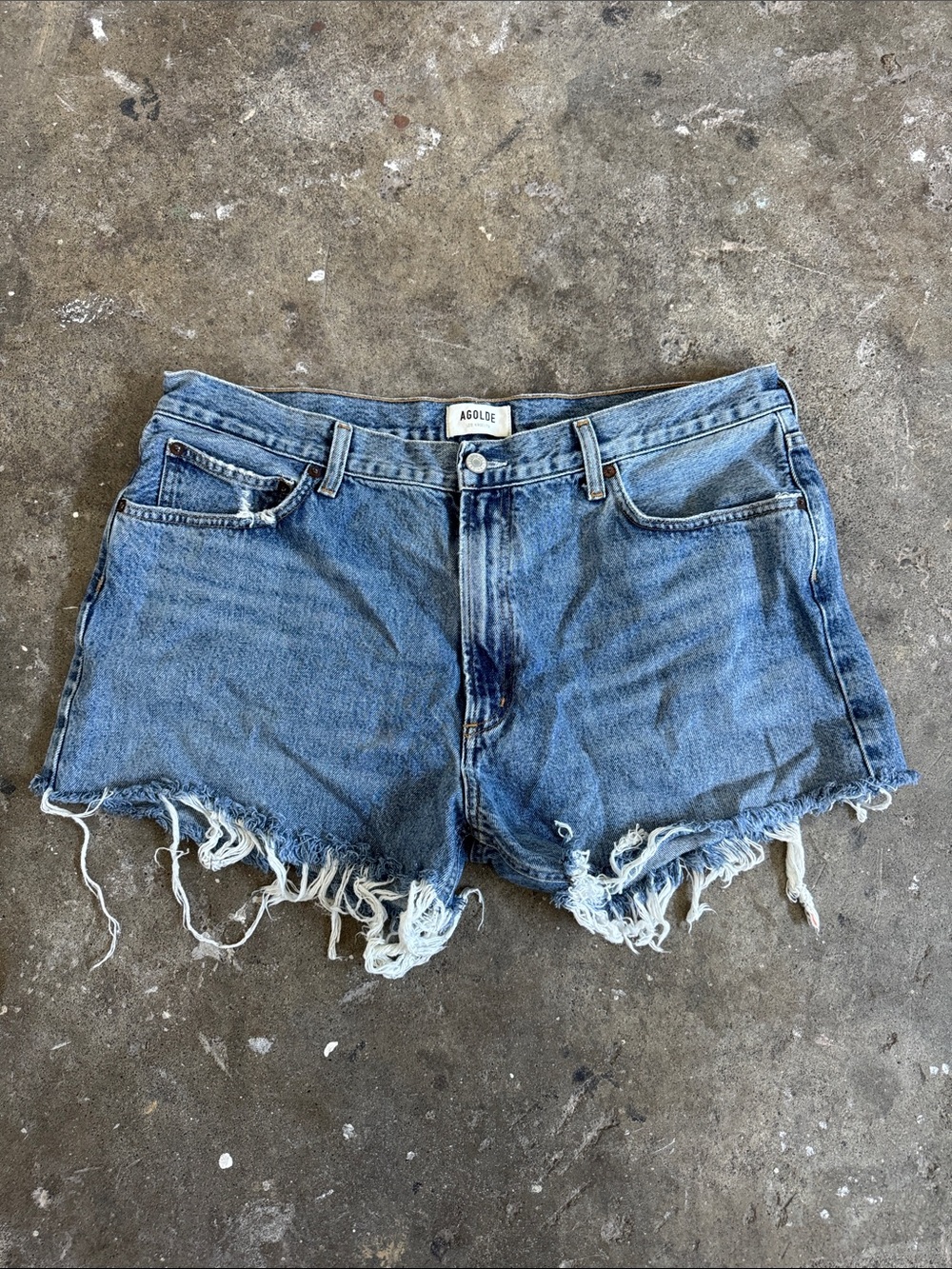 Agolde Light Blue Distressed Denim Shorts